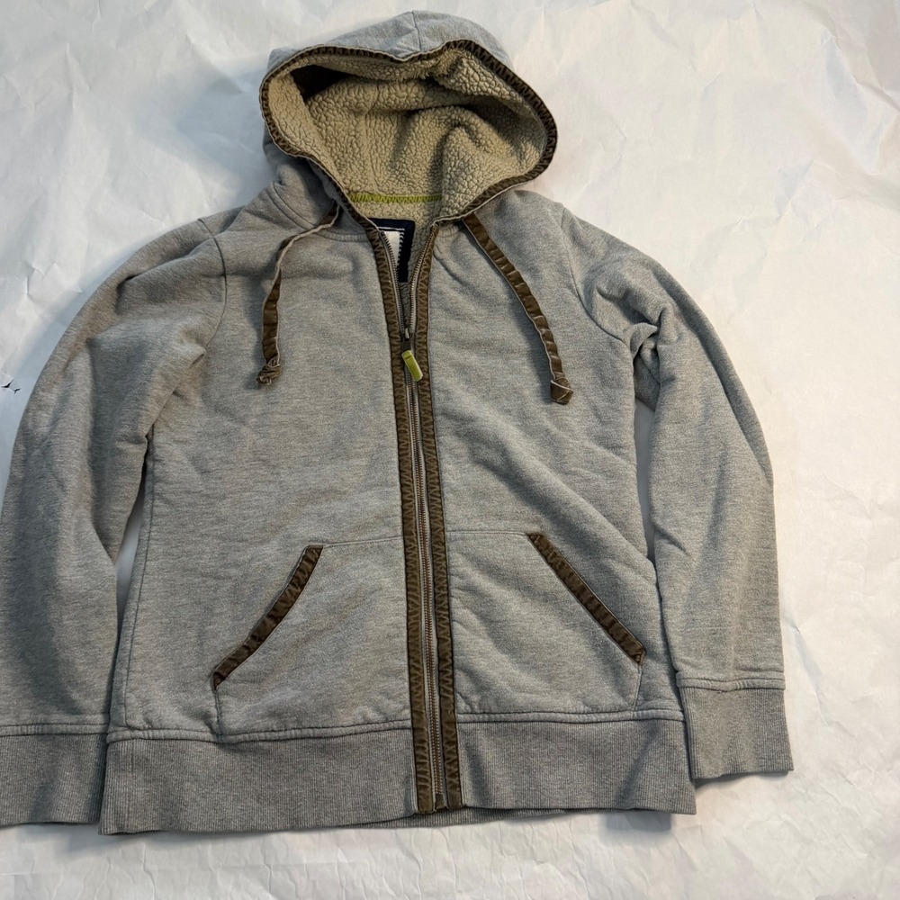 Boden Grey Sherpa Pile Lined Zip Up Hoodie Jacket Womens US 6 S
